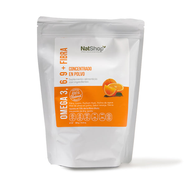 Fibra psyllium y Omega 3 vegetal - sabor naranja orgánica 400g