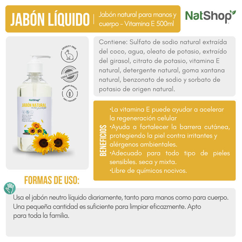 Jabón natural para manos y cuerpo - Vitamina E 500ml