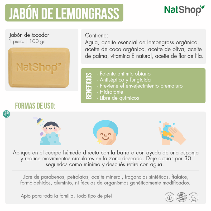 Jabón Corporal de Lemongrass Orgánico - 1 pieza