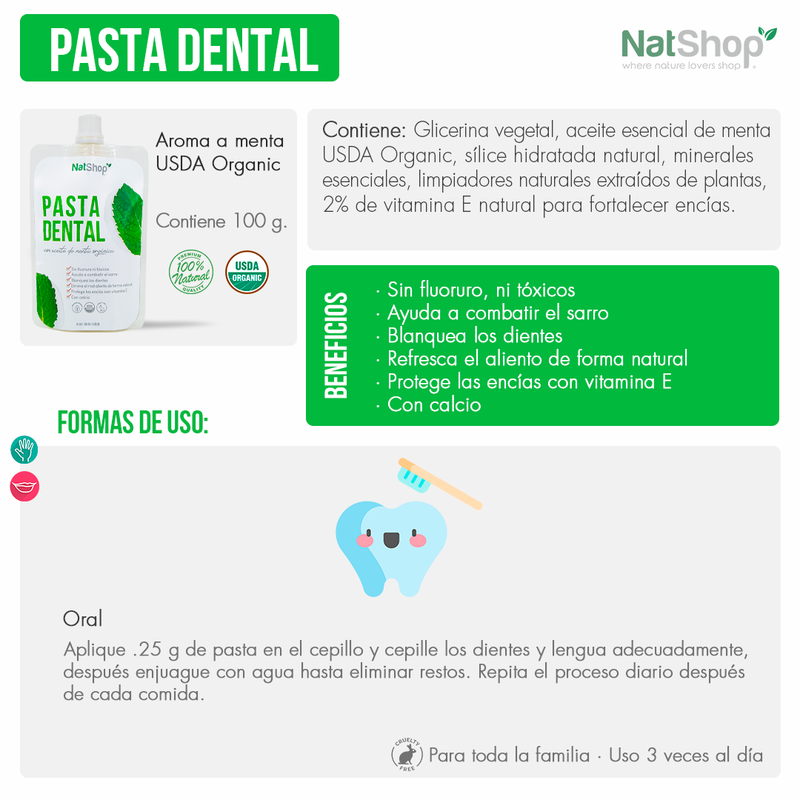 Pasta dental natural 100g - Menta USDA Organic