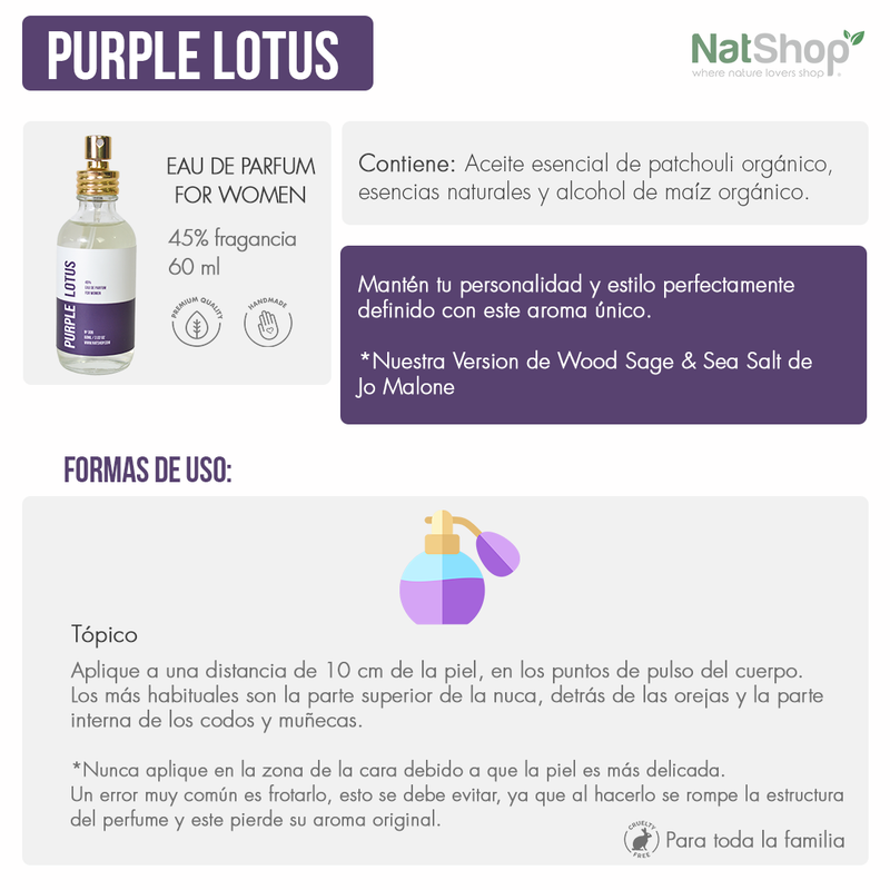 Purple lotus (dama) con aceite esencial de patchouli