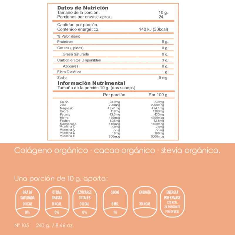 Colágeno bovino de libre pastoreo 240g - Cacao Orgánico