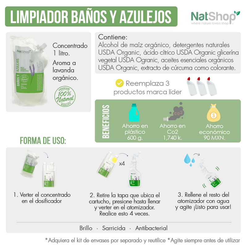 Limpiador de baños y azulejos - Lavanda Orgánica 1 litro